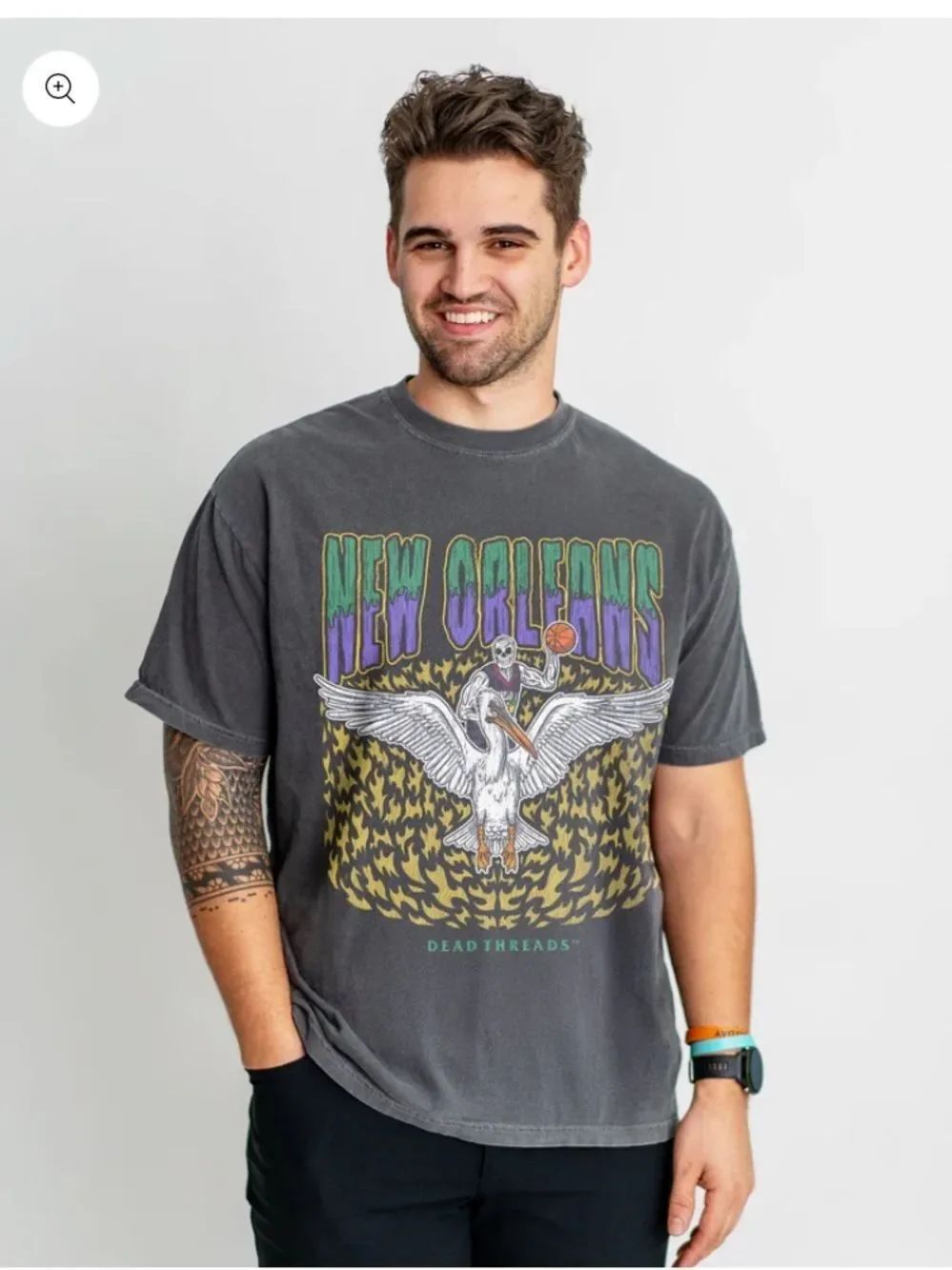 DEAD THREADS New Orleans Basketball Tee in Washed Charcoal